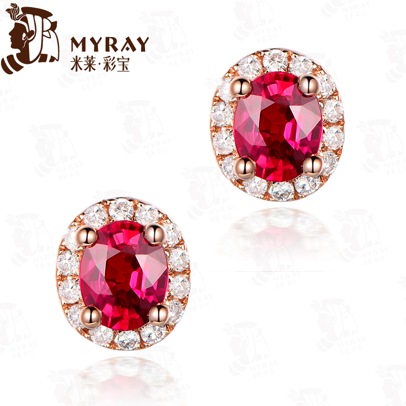 米莱克拉天然鸽血红贵重钻石耳环