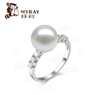 米莱珠宝 18K金镶嵌钻石 11.1mm澳大利亚南洋珍珠戒指