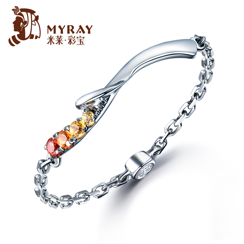 米莱彩宝 烟花烂漫 天然彩色蓝宝石戒指 女 18K镶嵌钻石定制加工