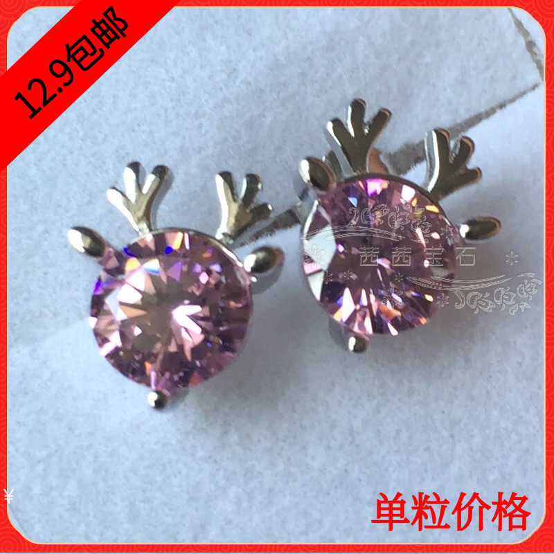 925银度白金 耳钉可爱圣诞 6MM 耳环新年礼物DIY首饰 礼物.