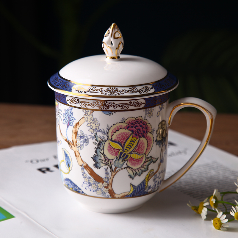 欧式下午茶杯轻奢咖啡杯骨瓷办公室马克杯大容量创意带盖陶瓷水杯