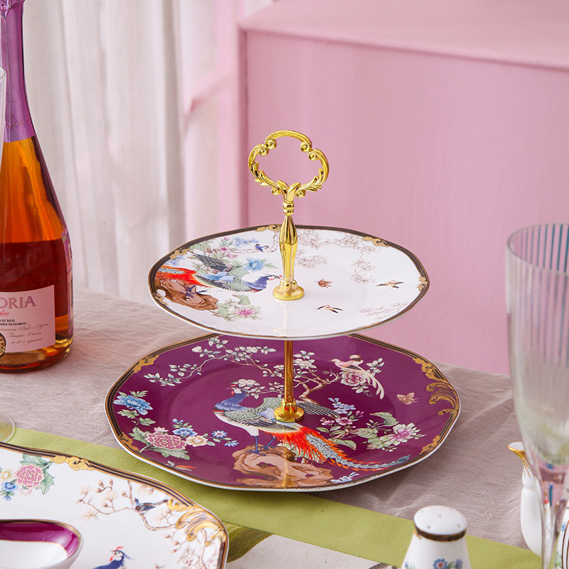 陶瓷创意点心盘欧式小奢华轻奢多层串盘家用客厅甜品台蛋糕架子