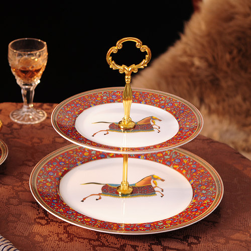 欧式风骨瓷下午茶三层盘装点心架