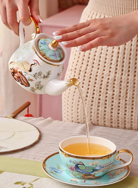 国潮陶瓷花茶壶单人壶奢华精致骨瓷子母壶办公杯碟下午花茶具套装