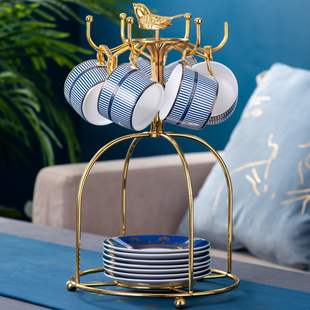 咖啡杯碟架杯碟收纳架家用挂架倒挂沥水杯架镀金小鸟架创意