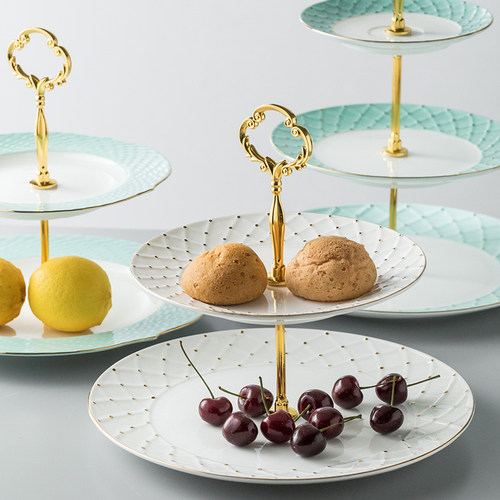 欧式小奢华陶瓷串盘金边点心盘