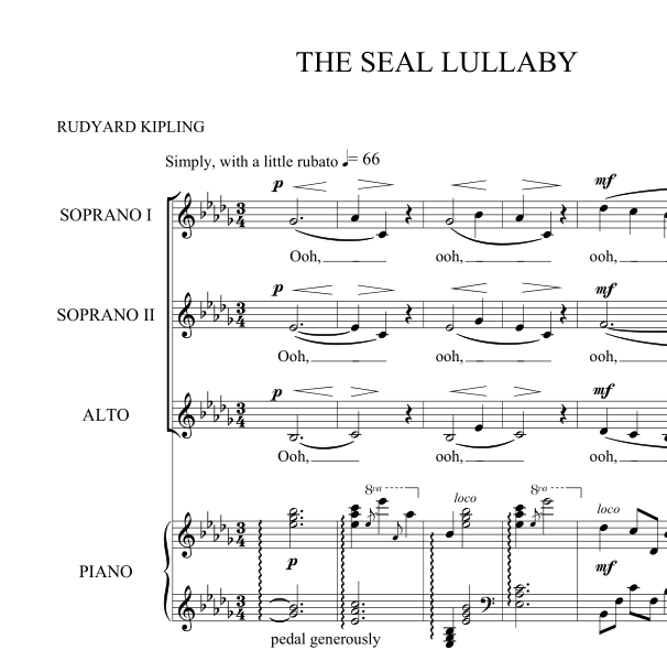 the seal lullaby 海豹摇篮曲 三部 ssa  合唱简谱 钢琴伴奏谱