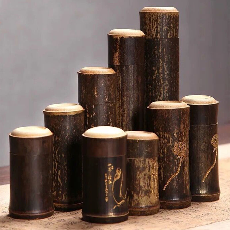 便携把玩旅行随身玉竹手工茶叶筒