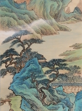 纯手绘国画山水精品装饰画办公室挂画四尺四开68*34厘米