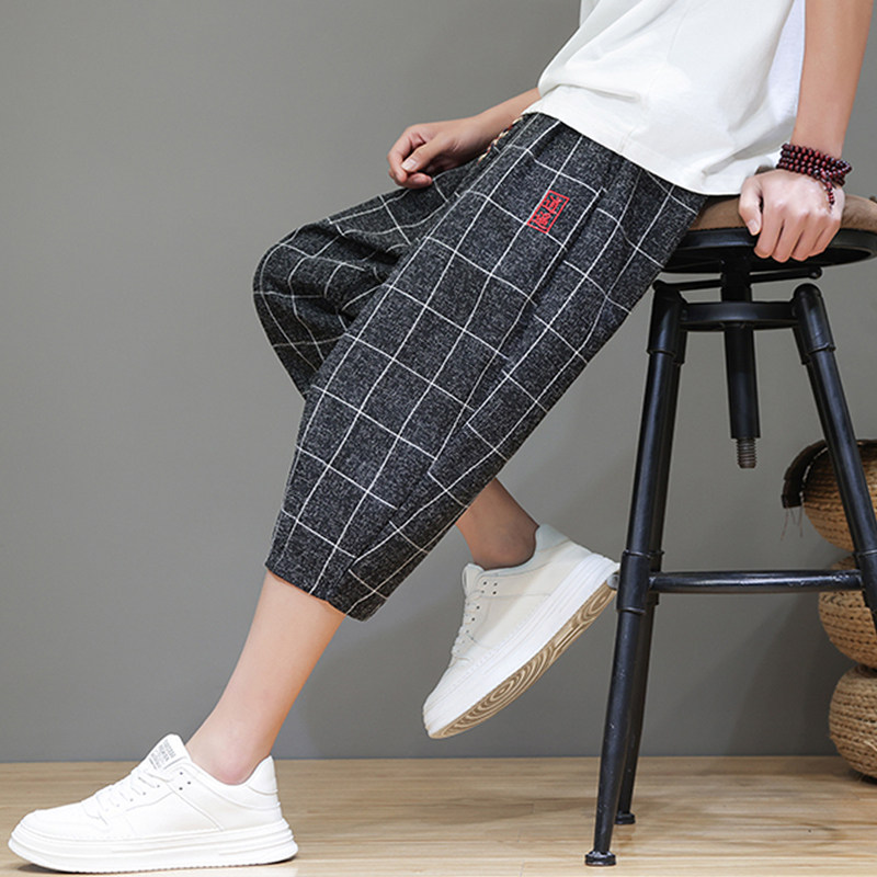 风夏季男士七分裤宽松刺绣格子7分休闲沙滩短裤219-WK05-P45，男装牛仔裤，星座219