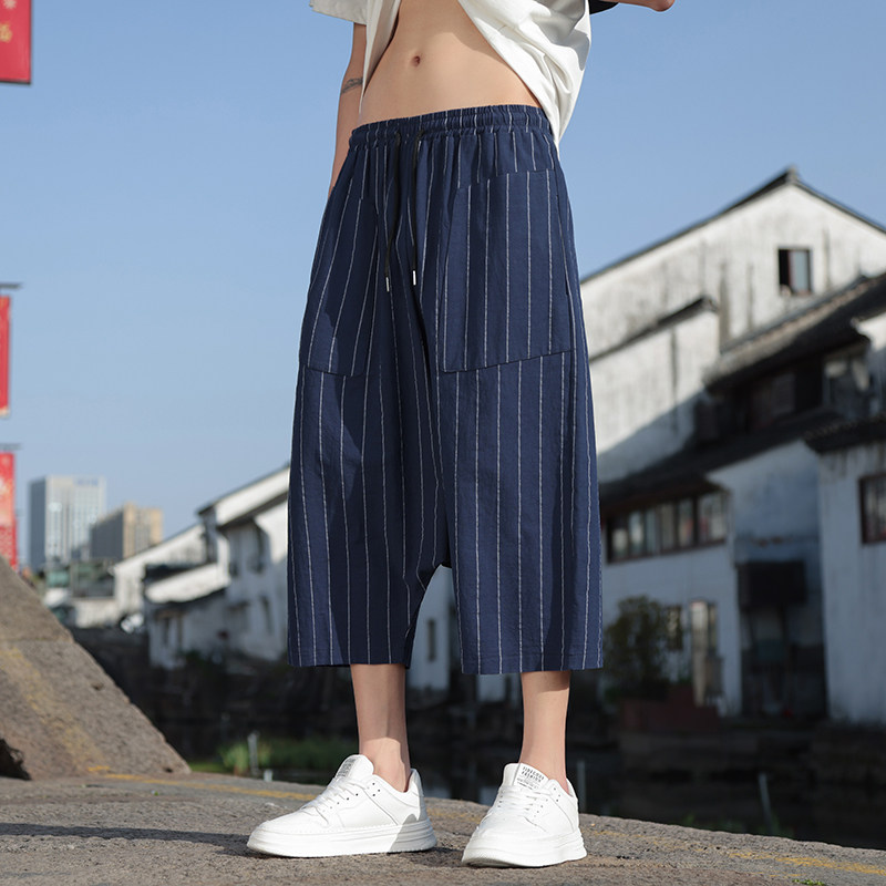 风条纹七分裤男夏季宽松低档垮裤尼泊尔吊裆裤219-WK02-P50,男装牛仔裤,星座219