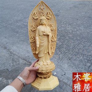 居家风水阿弥陀佛西方三圣桧木