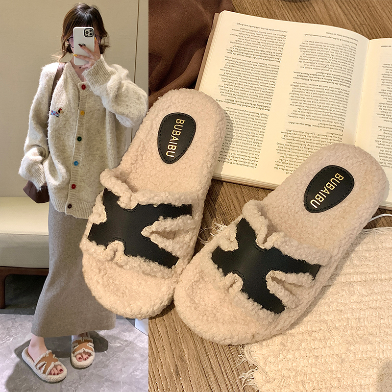 2025秋冬新款棉拖时尚868H带百搭外穿休闲网红厚底保暖毛毛拖鞋