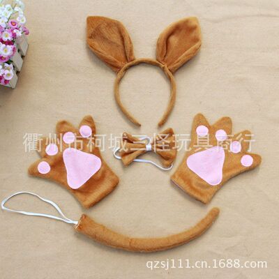 亲子表演道具成人儿童COS头饰 动物装扮毛绒动物头饰袋鼠头箍套装