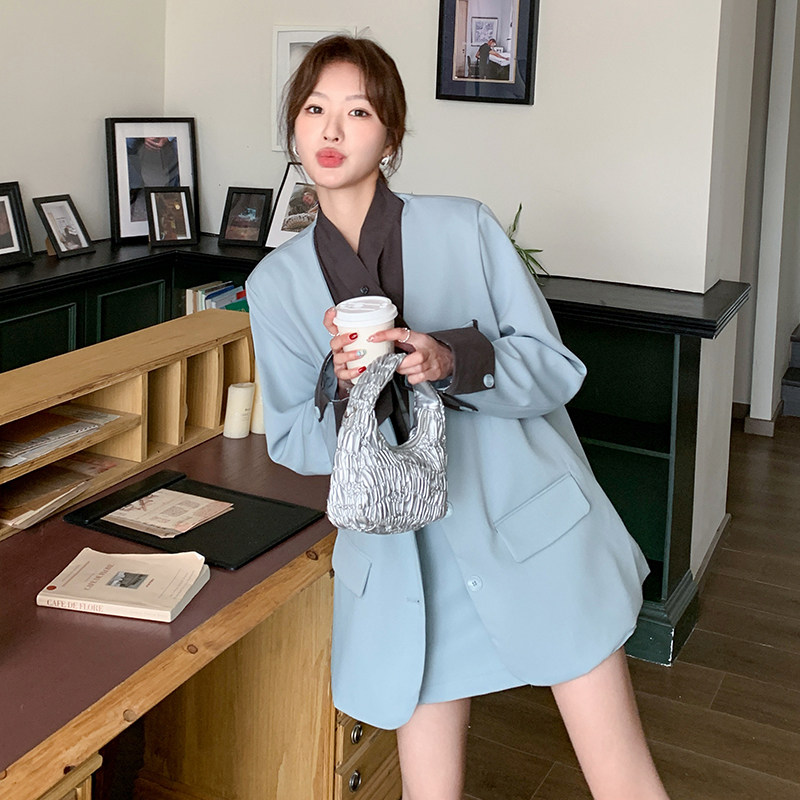 超好看撞色拼接西装套装裙女2025春季新款高级感气质半身裙两件套,女装套装/套裙,浙宝212A