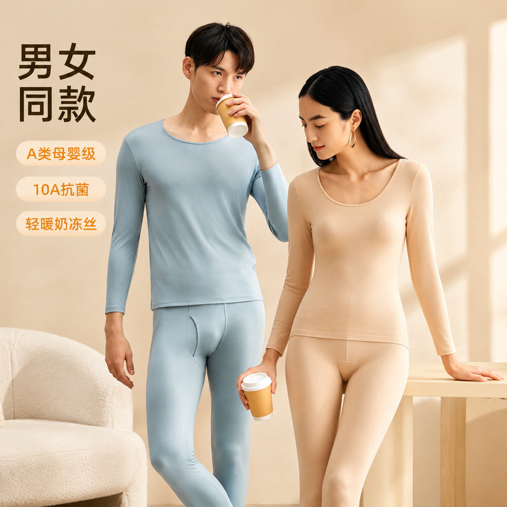A类恒温发热超薄情侣保暖内衣套装10A抗菌圆领打底秋衣秋裤棉