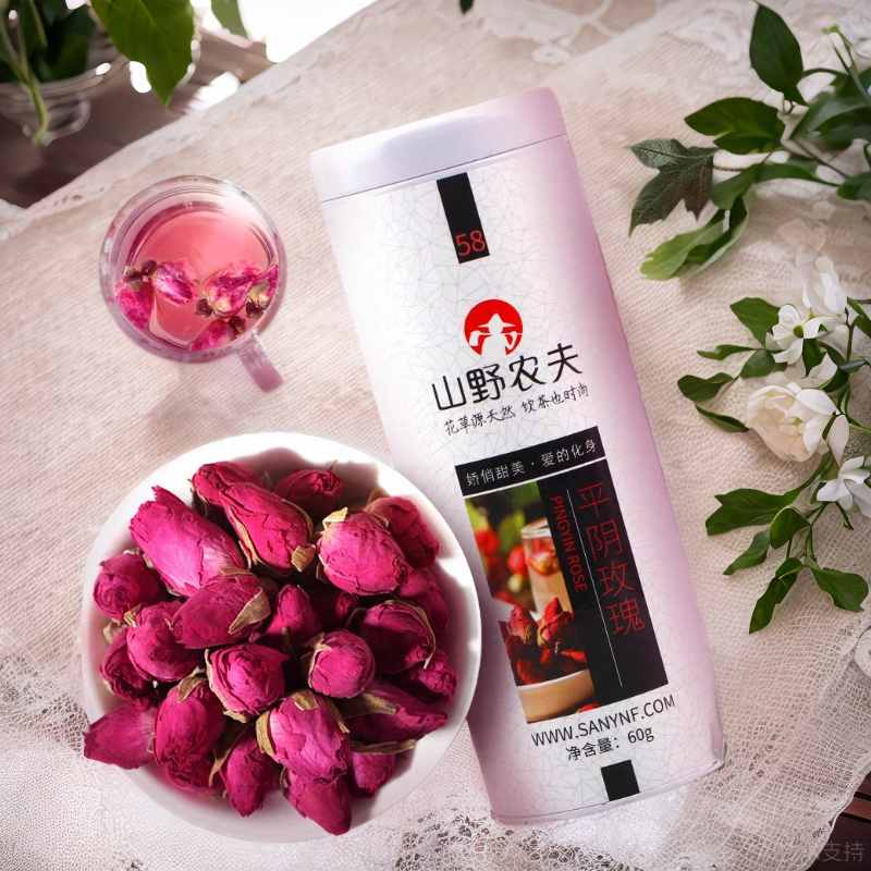 山野农夫 平阴玫瑰花茶罐装60g食用玫瑰泡水喝的干玫瑰花草茶