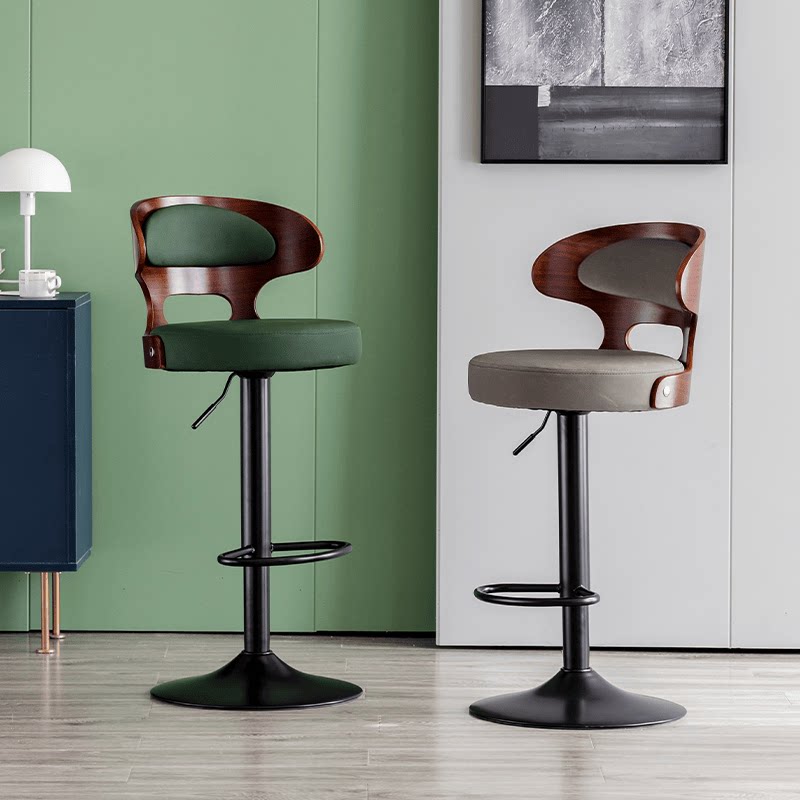 新款木背吧台椅轻奢家用高脚凳升降旋转现代简约前台收银岛台座椅
