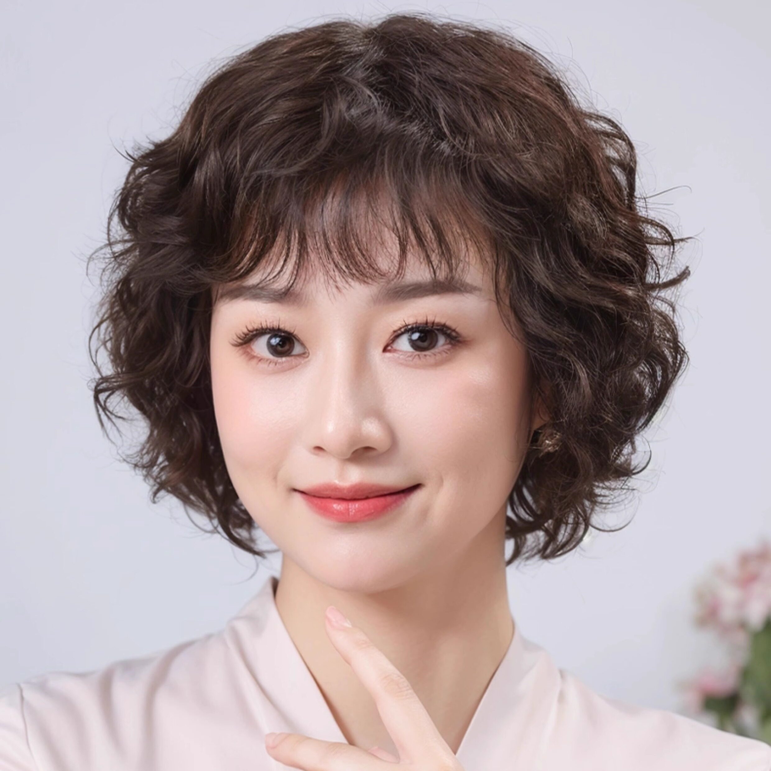 时尚短卷发全头套女仿真发