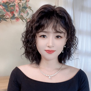 假发刘海羊毛卷假发片中长款小卷发补发片蓬松头顶遮白增量卷发片