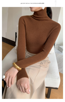 康塞妮baby13.8微米超细柔100纯山羊绒衫女半高领一线成衣打底衫