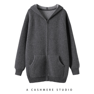 大克重！100%纯山羊绒男款空气层双面连帽拉链衫净克重730克