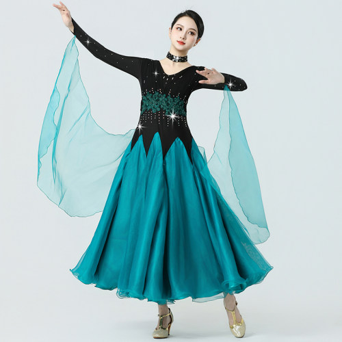 舞嫚婵亮片大摆摩登舞演出服