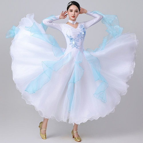 舞嫚婵新款摩登舞大摆裙演出服