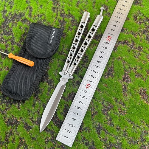 蝴蝶BM46一体式六孔不锈钢蝴未开刃练习训练折叠花式甩手刀玩具