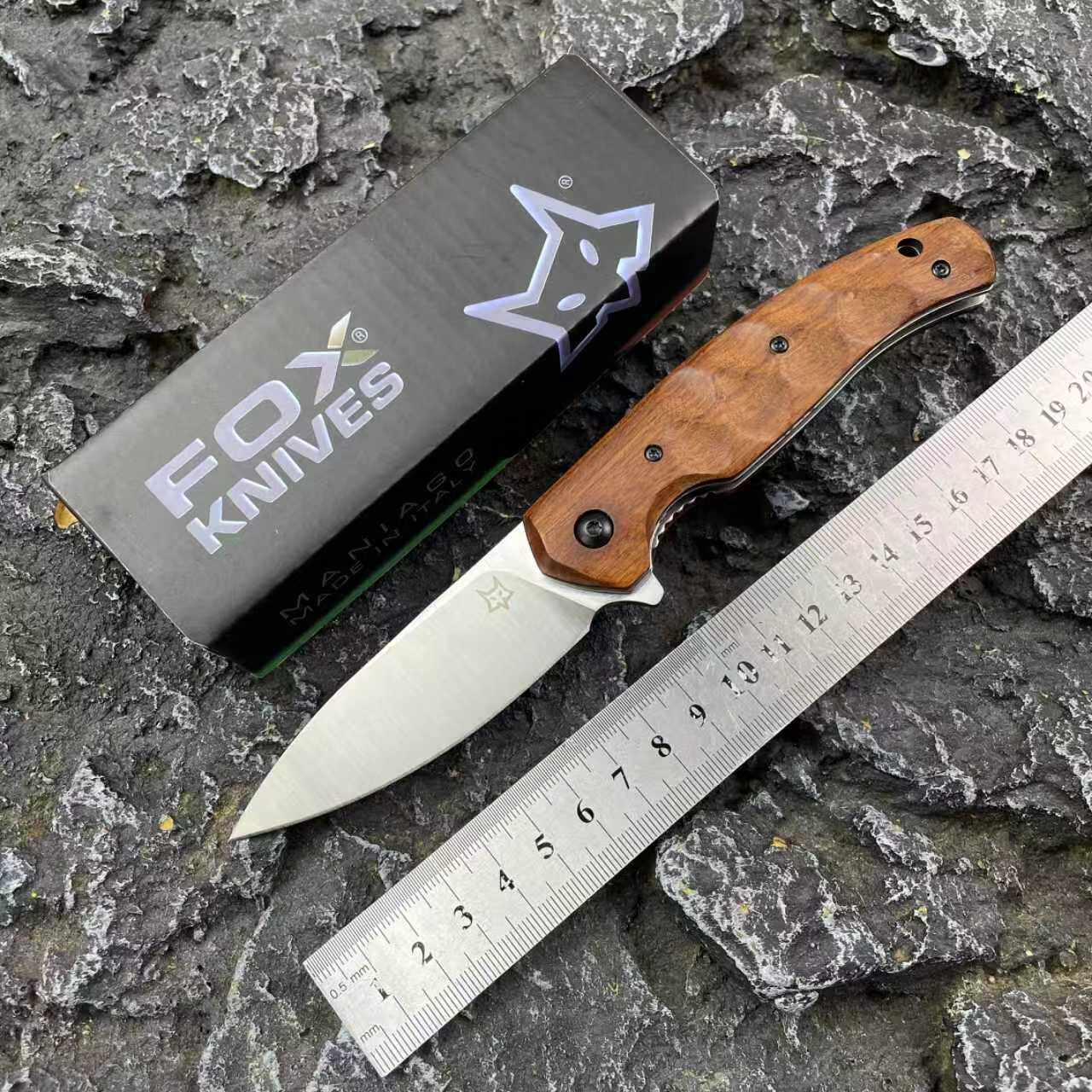 狐狸308N690钢FOX户外露营钓鱼便携随身刀套配原彩盒水果折叠刀