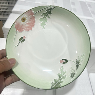 927倾城系列手绘高温浮雕釉下彩7英寸深菜盘两只装 长18高4