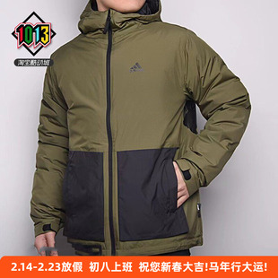 阿迪达斯男款冬季户外连帽防风保暖短款休闲运动羽绒服外套H23085