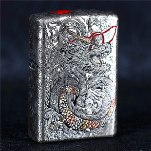 zippo芝宝煤油防风打火机错金银五面雕刻鱼化龙铠甲机 金箔限量版
