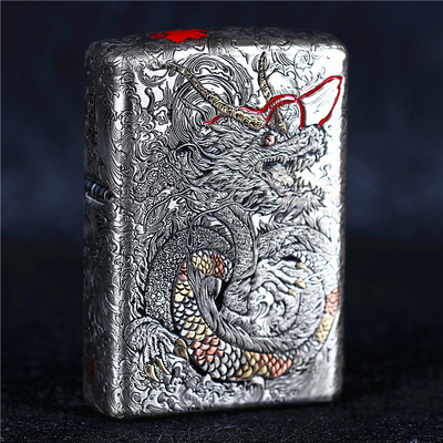 zippo芝宝煤油防风打火机错金银五面雕刻鱼化龙铠甲机 金箔限量版