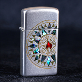 zippo芝宝防风打火机 窄机镶嵌天然贝壳罗盘标志双面图案男女同款