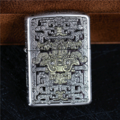 zippo芝宝煤油防风打火机 收藏送礼 饕餮龚颖鹏九朽错金银盔甲男士