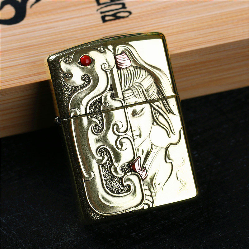 zippo芝宝防风煤油打火机 纯铜盔甲机双面雕刻蚊版花木兰男士礼品