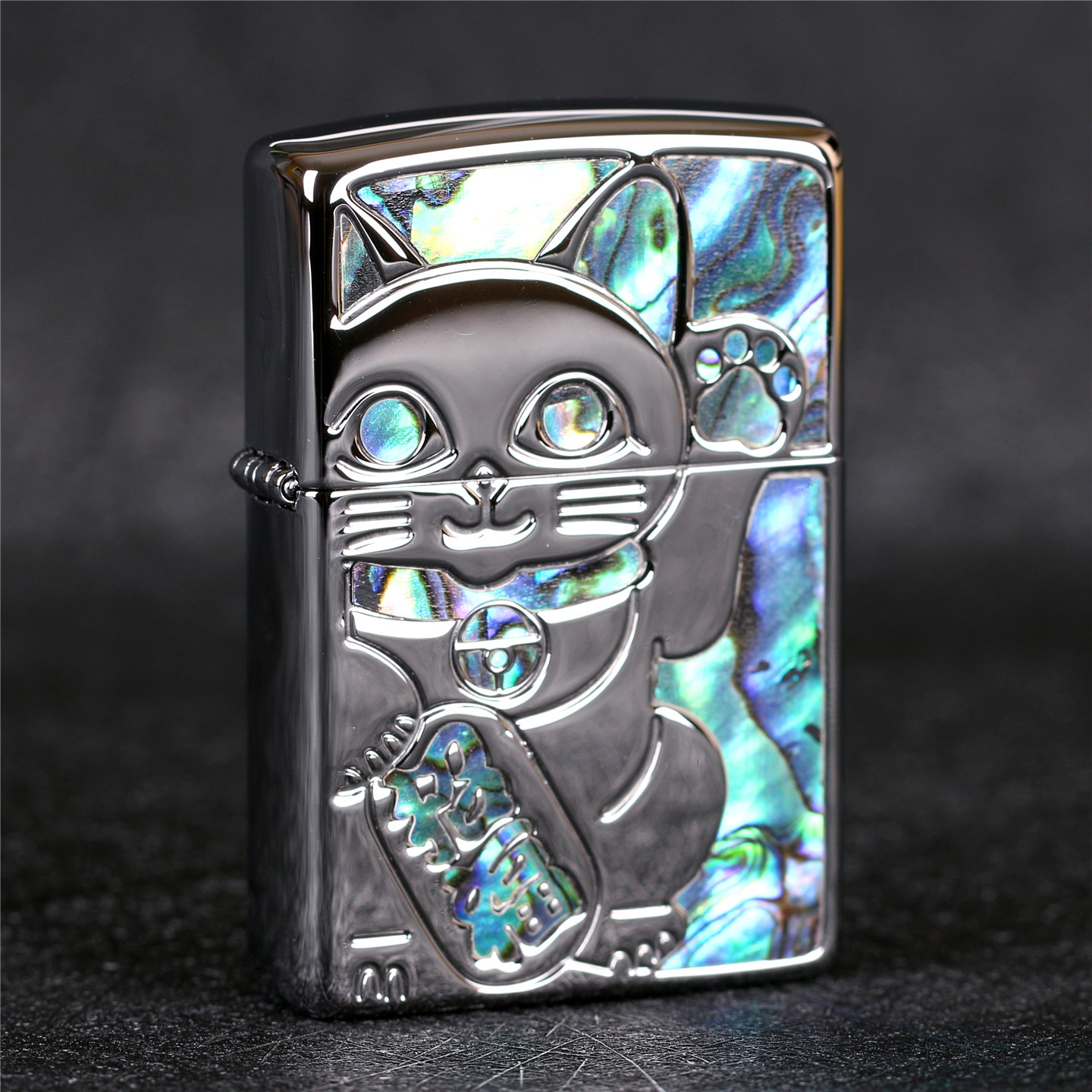 zippo芝宝煤油防风打火机 内嵌天然贝壳招财猫 男女同款情侣礼物