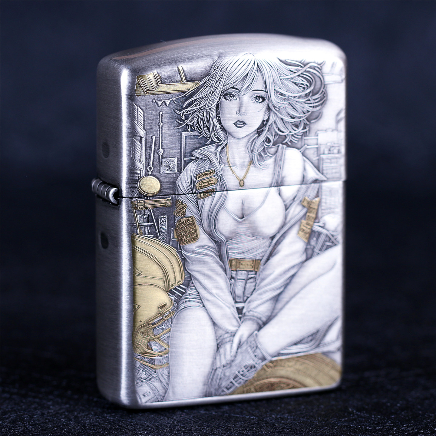 zippo芝宝煤油防风打火机镀银做旧盔甲机浮雕刻机车美女 男士礼物