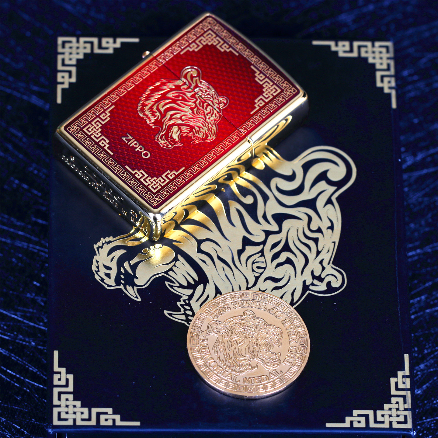zippo芝宝防风打火机虎年生肖机老虎硬币套装纪念珍藏版 男士礼品