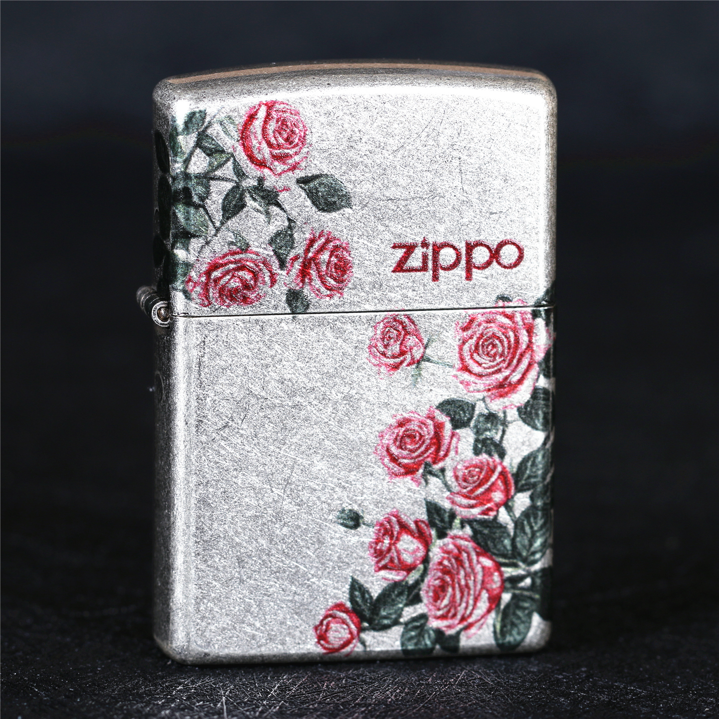 zippo芝宝煤油防风打火机仿古银复古彩印玫瑰花 男女同款情侣礼物