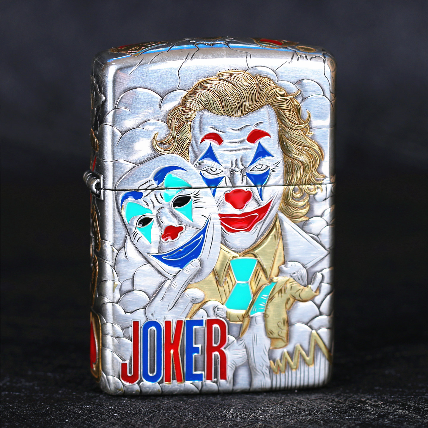 zippo芝宝煤油防风打火机镀银盔甲机蝎子浮雕刻小丑面具 男士礼物