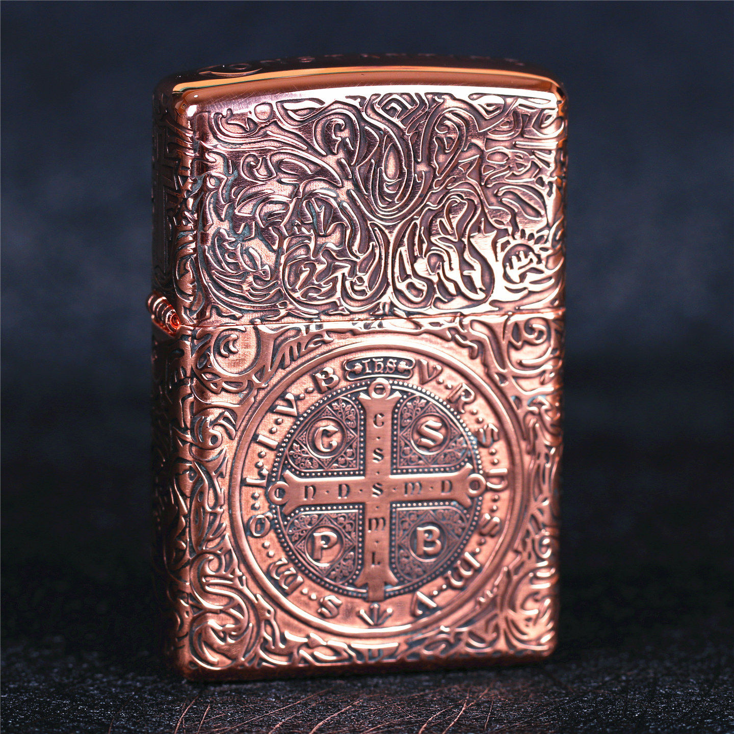 zippo芝宝煤油防风打火机紫铜铠甲五面雕刻康机 男士礼物