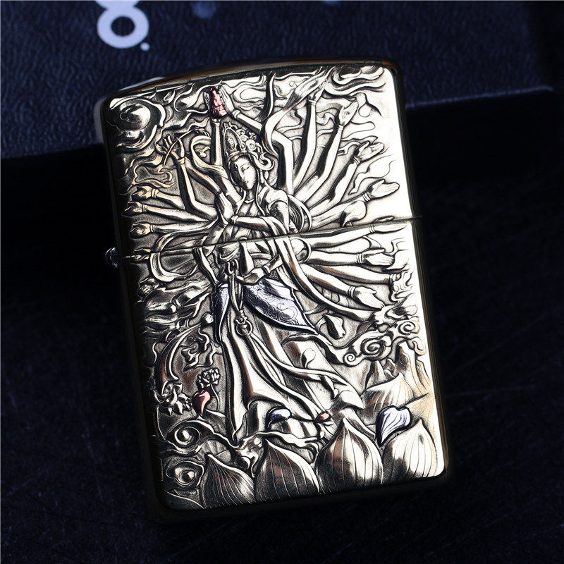 zippo芝宝防风打火机纯铜盔甲机鬼王破法者浮雕雕刻 千手观音鱼妖