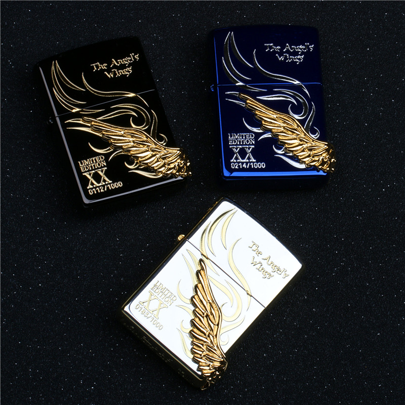 正品zippo芝宝防风打火机 日版原装黑冰蓝冰 天使之翼翅膀 限量版