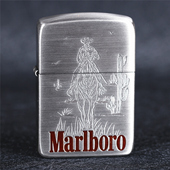 牛仔骑士 红标万宝路 zippo芝宝煤油防风打火机 1941双面雕刻熏银