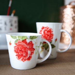 隆达骨瓷 玫瑰花高低对杯 马克杯杯子咖啡杯陶瓷奶杯家用水杯正品