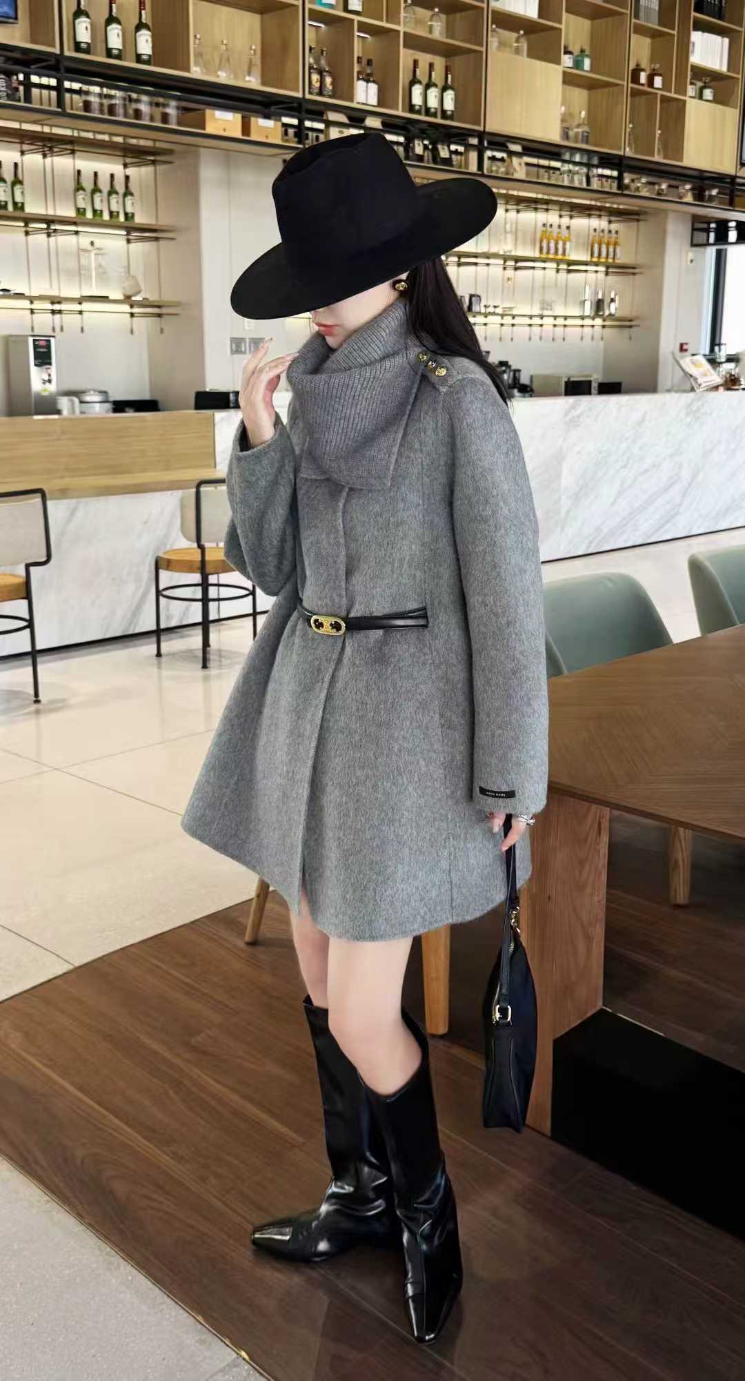 2025新款韩版简约毛呢外套时尚洋气可拆卸披肩斗篷女中长款大衣