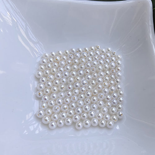 天然珍珠圆强光半孔镶嵌散珠颗粒