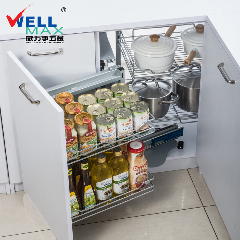 威万事/wellmax 橱柜拉篮小怪物 转角拉篮 阻尼联动拐角拉篮